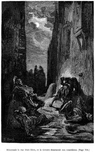Ilustración de Gustave Dore para la novela de Theophile Gautier "Le Capitaine Fracasse" - Edición Charpentier 1883, prácticamente idéntica a la primera edición ilustrada por G. Dore en la misma editorial en 1866. Capítulo "Espada, bateo y otras aventuras
