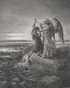 Jacob luchando con el ángel, Génesis 32:24-32, ilustración de 