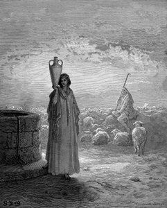 Jacob, cuidando los rebaños de Labán, ve a Raquel en el pozo, 1866 de Gustave Dore