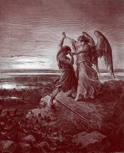 Jacob luchando con el ángel, por Doré - Biblia de Gustave Dore