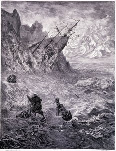 Je traverse les mers... plancha X - Ilustración de Gustave Doré (1832-1883), para La leyenda del judío errante de Pierre Dupont, edición Librería del almacén pintoresco, París 1862 de Gustave Dore
