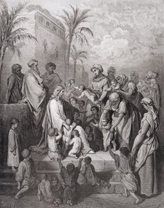 Jesús Bendiciendo a los Niños, grabado por Stéphane Pannemaker c.1868 de Gustave Dore