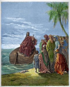 Jesús predicando en el Lago de Genesaret (Lago Tiberíades) - grabado en “La Biblia ilustrada” por Gustave Doré (1832-1883) - Grabado de “La Biblia de Doré” de Gustave Dore