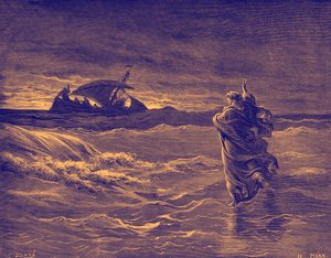 Jesús caminando sobre el mar - Biblia de Gustave Dore