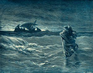 Jesús caminando sobre el mar - Biblia de Gustave Dore