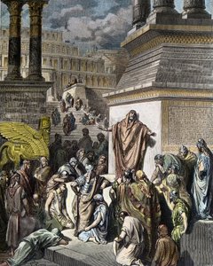 Jonás insta a los ninivitas a la penitencia - ilustración de 