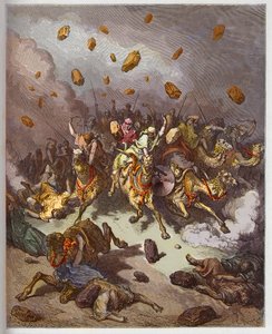 La victoria de Josué sobre los amorreos - La victoria de Josué sobre los amorreos - grabado en "La Biblia ilustrada" por Gustave Doré (1832-1883) - Grabado de "La Biblia de Doré" de Gustave Dore
