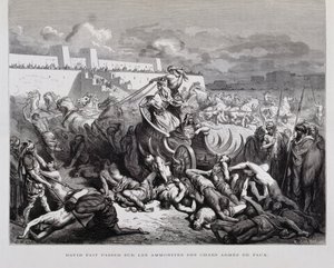 El rey David castigando a los amonitas , Ilustración de la Biblia de Dore de Gustave Dore