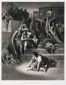 El rey Herodes ordena la masacre de los inocentes, Ilustración de la Biblia de Dore de Gustave Dore