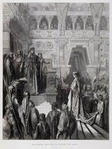 El rey Salomón recibe a la reina de Saba, Ilustración de la Biblia de Dore de Gustave Dore