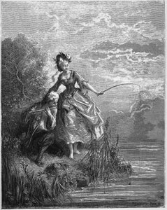 Los peces y el pastor que toca la flauta - de "Fábulas" de Jean de La Fontaine de Gustave Dore
