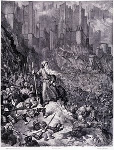 Les battailles, lámina IX - Ilustración de Gustave Doré (1832-1883), para La leyenda del judío errante de Pierre Dupont, edición Librería del magazín pintoresco, París 1862
