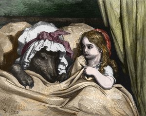 A Caperucita Roja y al Lobo no les gusta la abuela. Ilustración de Gustave Dore de Gustave Dore