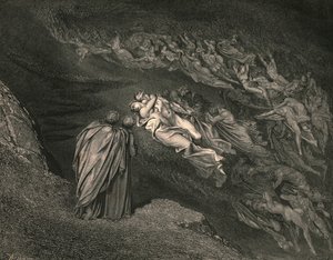 El amor nos llevó a una muerte: Caina espera el alma, que dividió nuestra vida, c. 1890 de Gustave Dore