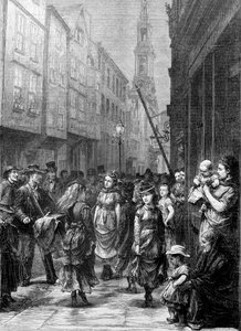 Chicas de baja vida bailando por comercio, Drury Lane, Ciudad de Westminster, Londres, c1852-c1883 de Gustave Dore