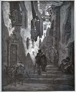 Luscinda envía una nota a Cardenio - de "Don Quijote de la Mancha" de Miguel de Cervantes (1547-1616) - xilografía después de un dibujo de Gustave Doré. de Gustave Dore
