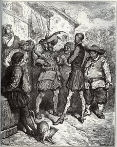 Maese Pedro y el mono adivino - de “Don Quijote de la Mancha” por Miguel Cervantes (1547-1616) - xilografía según dibujo de Gustave Doré de Gustave Dore