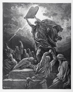 Moisés Rompiendo las Tablas de la Ley, grabado por Hotelin, c.1868 de Gustave Dore