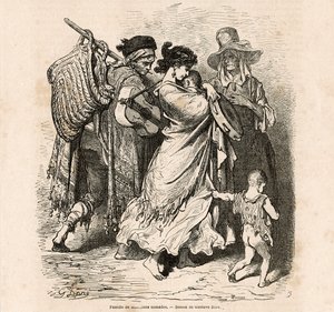 Familia nómada de músicos (grabado) de Gustave Dore