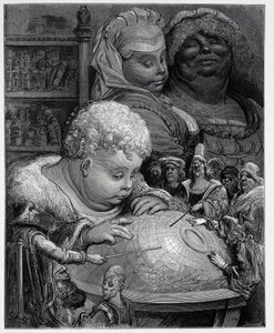 Pantagruel siguiendo un curso de geografía - en "Gargantúa" de Rabelais, ill. Gustave Doré de Gustave Dore