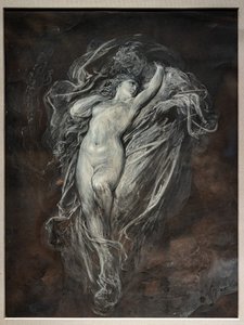 Paolo y Francesca da Rimini en el infierno, antes de 1861 (aguada de tinta china y temple blanco sobre papel tintado marrón) de Gustave Dore