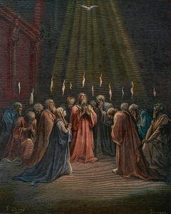 Pentecostés - Pentecostés (venida del Espíritu Santo) - Pentecostés, el descenso del Espíritu Santo, grabado de Gustave Doré (1832-1883) - coloreado posterior. de Gustave Dore