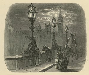 Personas y carruajes en el puente de Westminster