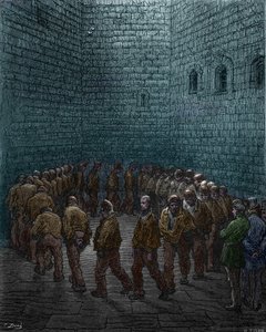 Prisioneros haciendo la ronda en el patio de la prisión de Westgate en Londres, por Gustave Dore
