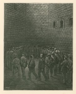 Prisioneros en el patio de ejercicios de la prisión de Newgate