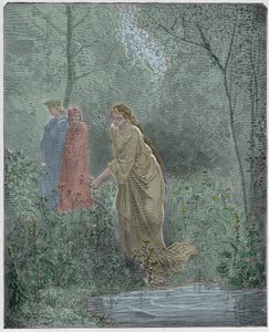 Purgatorio, Canto 27: El sueño de Dante con Leah en el prado, ilustración de "La Divina Comedia" por Dante Alighieri, 1885