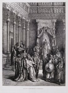 La Reina Esther se desmaya ante el Rey, Ilustración de la Biblia de Dore