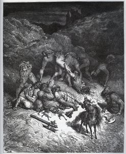 Relato de las hazañas de Félix-Mars de Hircania - de “Don Quijote de la Mancha” de Miguel Cervantes (1547-1616) - xilografía después del dibujo de Gustave Doré de Gustave Dore