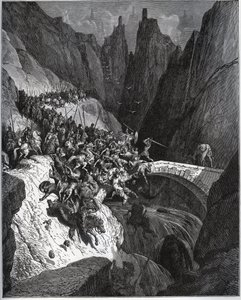 Relato de las hazañas del caballero Diego García de Paredes - de “Don Quijote de la Mancha” por Miguel Cervantes (1547-1616) - xilografía según dibujo de Gustave Doré de Gustave Dore