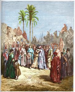 Reconciliación entre Jacob y Esaú - Reconciliación de Jacob y Esaú Génesis, XXXIII, 4 - Grabado de 