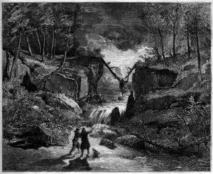 Representación de una ópera: la tumba loca en el torrente - Última escena, acto II de "Pardon de Ploermel", ópera cómica de 1859 con libreto de Michel Carre (1819-1872) y Jules Barbier (1822-1901), y música de Giacomo Meyerbeer (1791-1864) - Teatro