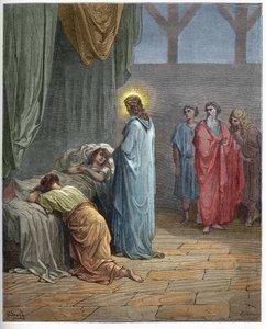 Resurrección de la hija de Jairo - grabado en “La Biblia ilustrada” por Gustave Doré (1832-1883) - Grabado de “La Biblia de Doré” de Gustave Dore