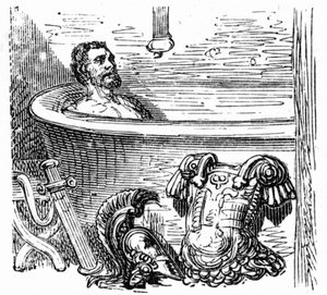 Soldado romano bañándose en las termas de Bagneres de Bigorre: grabado de Gustave Dore que ilustra el libro "Voyage aux Pyrenees" de Hippolyte Taine, Hachette 1860. de Gustave Dore