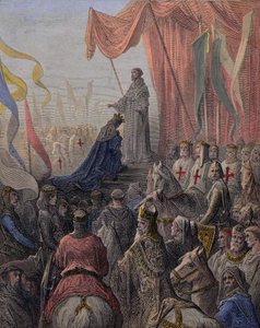 San Bernardo de Claraval (Bernardo de Fontaine 1090-1153) predicando la segunda Cruzada en presencia del Rey Luis VII y la Reina Alienor de Aquitania y el Abad Suger (Suger de Saint Denis) de Gustave Dore