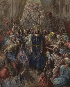 San Luis tomado prisionero en Mansoura, durante la 7ª Cruzada en 1250 - Rey Luis IX prisionero en Egipto - grabado por Gustave Dore - de Historia de las Cruzadas por Joseph-Francois Michaud