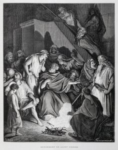 San Pedro negando a Cristo, Ilustración de la Biblia de Dore de Gustave Dore
