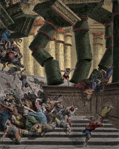 Sansón derribando el Templo de Dagón. Grabado de Gustave Doré (1832-1883)