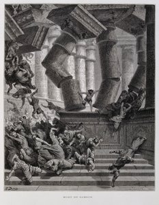 Sansón destruye el templo de Baal, Ilustración de la Biblia de Dore de Gustave Dore