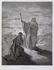 Samuel unge a Saúl como primer rey de Israel, Ilustración de la Biblia de Dore