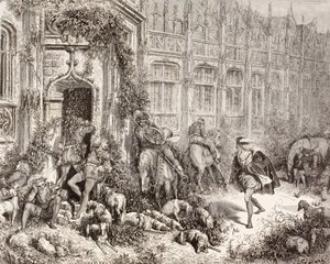 Escena de La Bella Durmiente de Charles Perrault. De El Mundo Ilustrado, publicado en Barcelona hacia 1880. de Gustave Dore