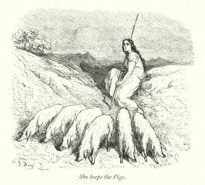 She Keeps The Pigs (grabado) de Gustave Dore
