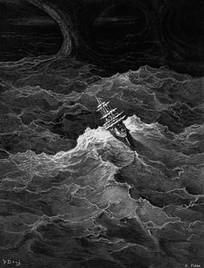 Barco en mar tormentoso, escena de 