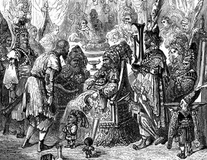 Sindbad el marino (Simbad) - cuento de las mil y una (1001) noches - ilustración de Gustave Dore (detalle) - edición Maxwell 1865 - Prólogo: un pobre portador (Hinbad) se presenta ante Sindbad, que se ha hecho viejo y rico. Éste le dirá de Gustave Dore