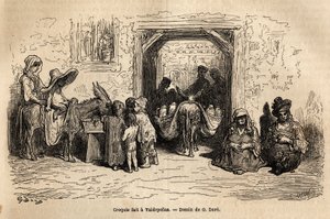 Boceto tomado en vivo: mendigos en Valpadenas (Canal). Grabado para ilustrar el viaje a España por Gustave Doré (1832-1883) ilustrador y el Barón Ch. Davillier redactor, en 1862, publicado en "Le tour du monde, nouveau journal des voyages", bajo la direcci de Gustave Dore