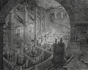 Barrios bajos de Londres, grabado por Gustave Doré