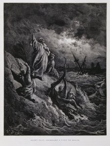 San Pablo desembarca en Malta, ilustración de la Biblia de Dore de Gustave Dore